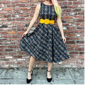 Retrolicious Navy Floral Midi Dress